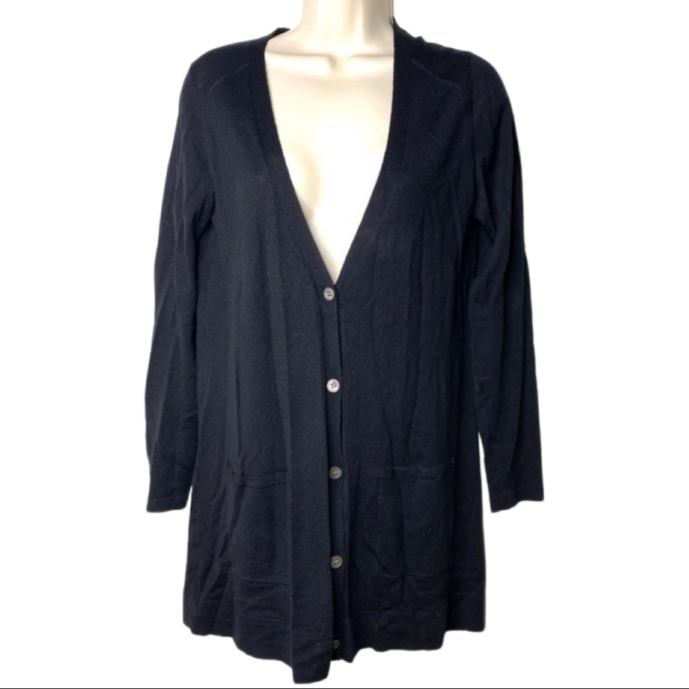 Eileen Fisher black V neck 100% merino wool lightweight cardigan XS